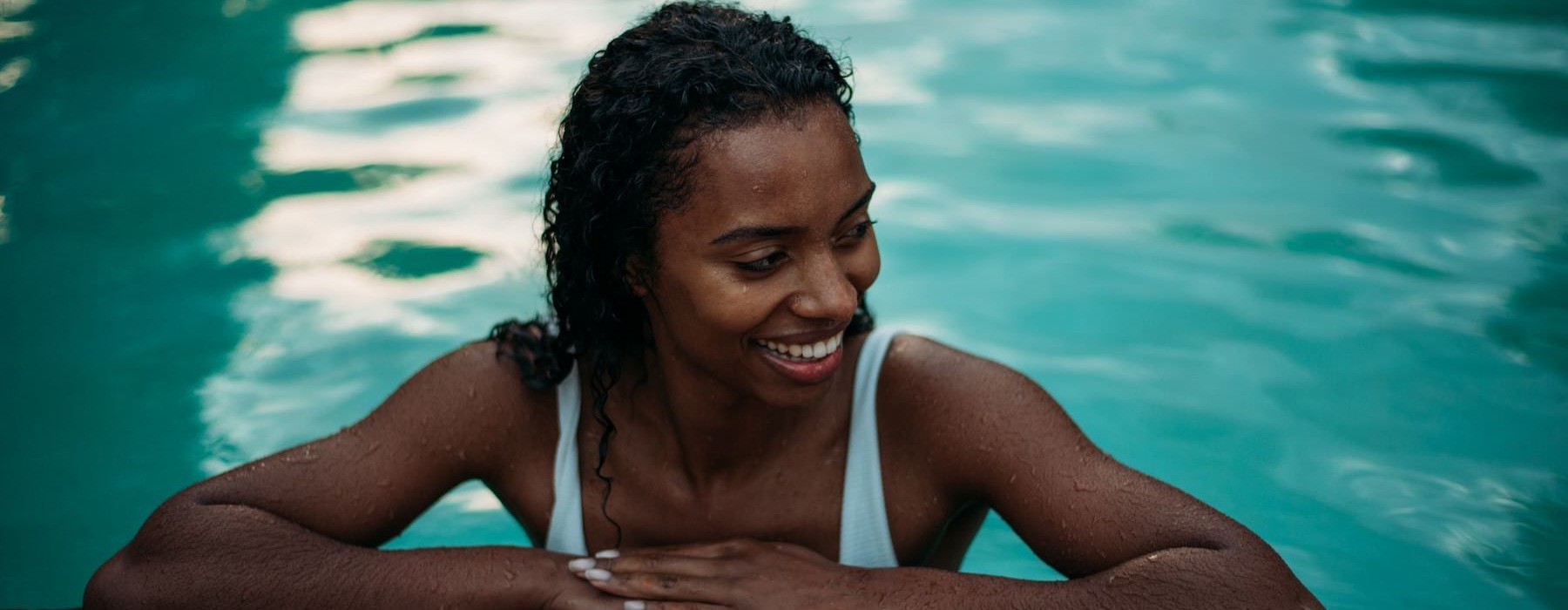 a woman in a pool